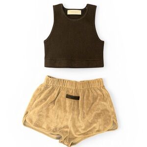 Essentials Chocolate Brown Top & Beige Shorts Set | Fear of God Style | Neutral